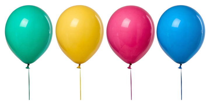 Transparent PNG of colorful vertical balloon set with bright tones, ideal for birthday card, banner or web festive design elements - Powered by Adobe