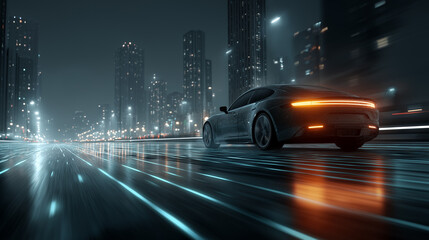 Fototapeta premium Vector illustration of a self-driving electric car on a smart highway