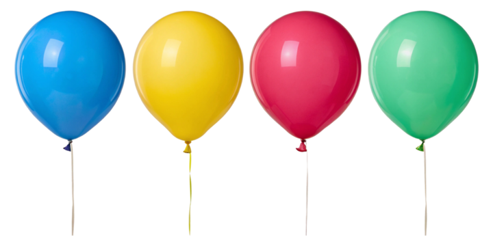 Bright multicolored party balloons with realistic reflections, PNG format with transparent background for stock and design purposes
