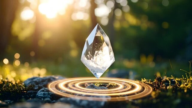 Glowing Crystal Gem In Forest Sunlight