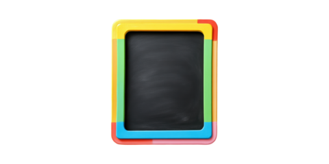 Colorful Framed Blackboard For Kids. Educational Tool For Learning And Creativity Isolated On Transparent Background