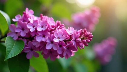 Obraz premium Full bloom lilac bush, purple flowers, ample copy space , vibrant, purple lilac bush