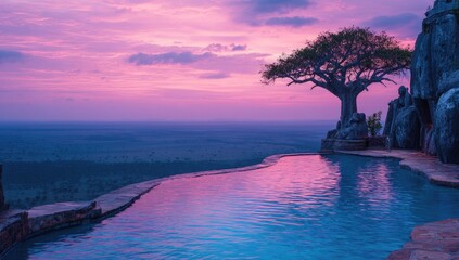 Serene infinity pool at sunrise