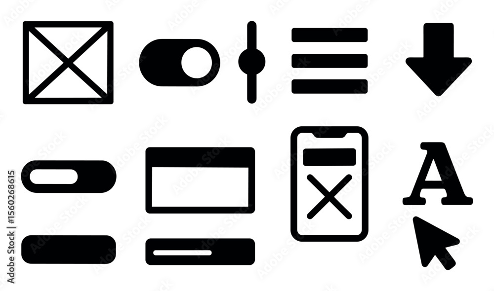 Poster interface and ui silhouette icon set. essential symbols for digital design