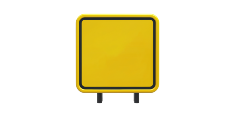 Yellow Square Traffic Sign. Blank Signage For Custom Messages And Road Safety Isolated On Transparent Background