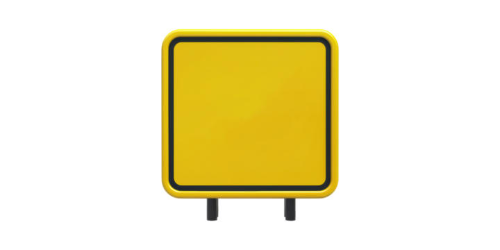 Yellow Square Traffic Sign. Blank Signage For Custom Messages And Road Safety Isolated On Transparent Background