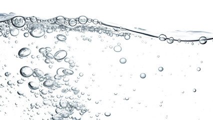 Closeup view of a water wave with many air bubbles isolated on transparent background