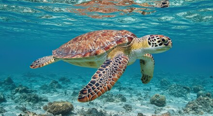 Obraz premium Majestic Green Sea Turtle Underwater Paradise