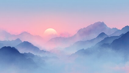 Misty mountain range at sunrise (1)
