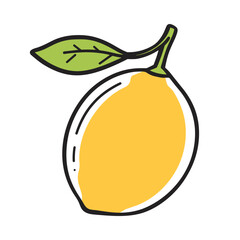 Lemon icon in doodle style. Simple hand drawn fresh fruit vector design element