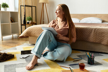 Creative moments at home as a woman enjoys her time drawing in a cozy space