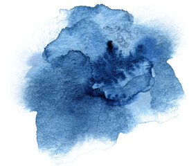 Watercolor Swash Isolated Hand Drawn Illustration, Neutral Blue Stain Spot or Blob Soft Hand Painted Art
