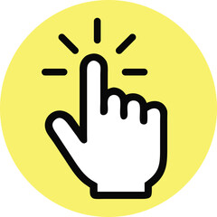 Click Hand Pointer Icon with Yellow Circle Vector.