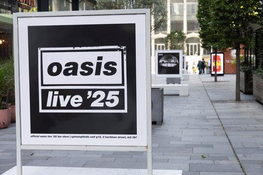 Manchester, UK - 26 June 2025: Oasis band live 25 merchandise shop opens in Manchester ahead of the bands reunion gigs