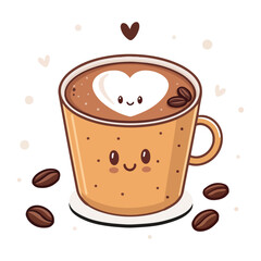  Coffee Cup Heart Symbol love flat illustration with heart outline and flat Vector Design