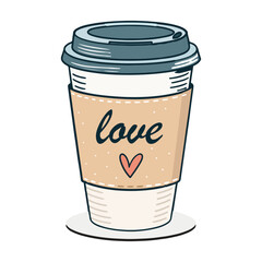  Coffee Cup Heart Symbol love flat illustration with heart outline and flat Vector Design