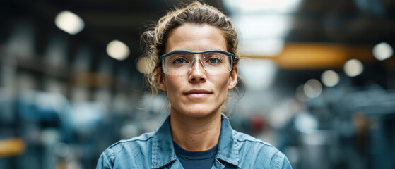 Fototapeta premium Woman working in industrial facility portrait professional environment