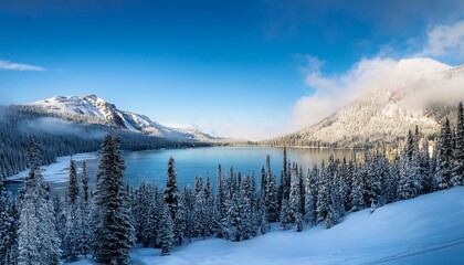 schweitzer mountain frozen trees above lake pend orielle sandpoint idaho