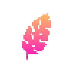 Obraz premium A pixel art leaf icon in a retro 8 bit style. it features a vibrant gradient from orange to pink.