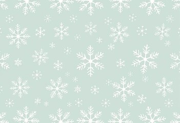 Horizontal seamless pattern of hand-drawn beautiful snowflakes Perfect for winter holidays, texture, ice