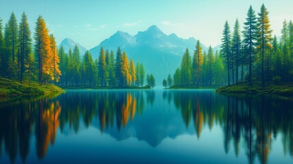 Fototapeta premium Landscape Peaceful Nature Mountains Lake Scenery