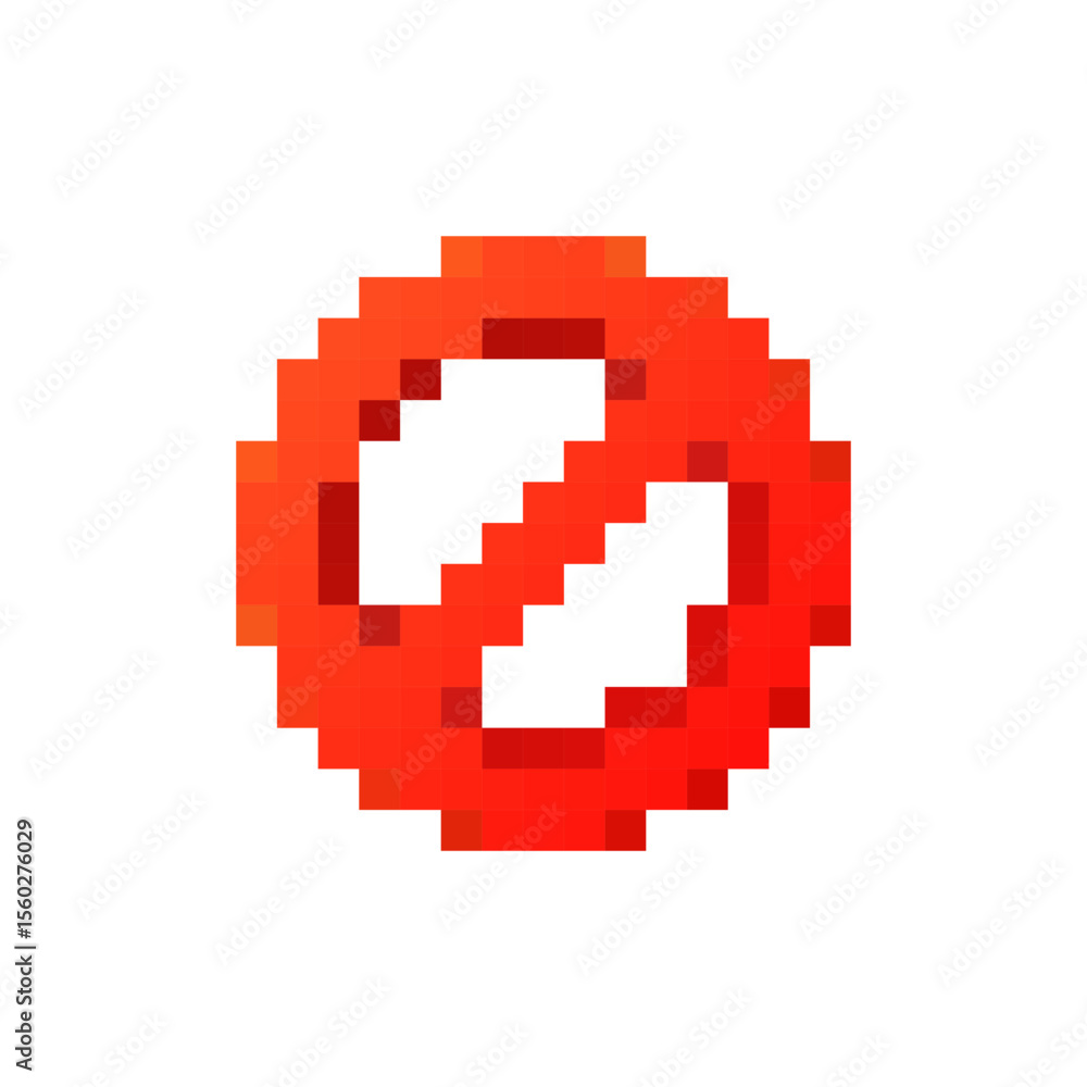 Poster pixel art prohibition symbol with red gradient and blocky style, representing a warning or restricti