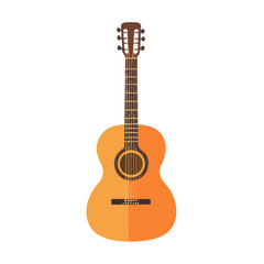 Obraz premium Acoustic Guitar, flat style 2D vector image, isolated on a white background
