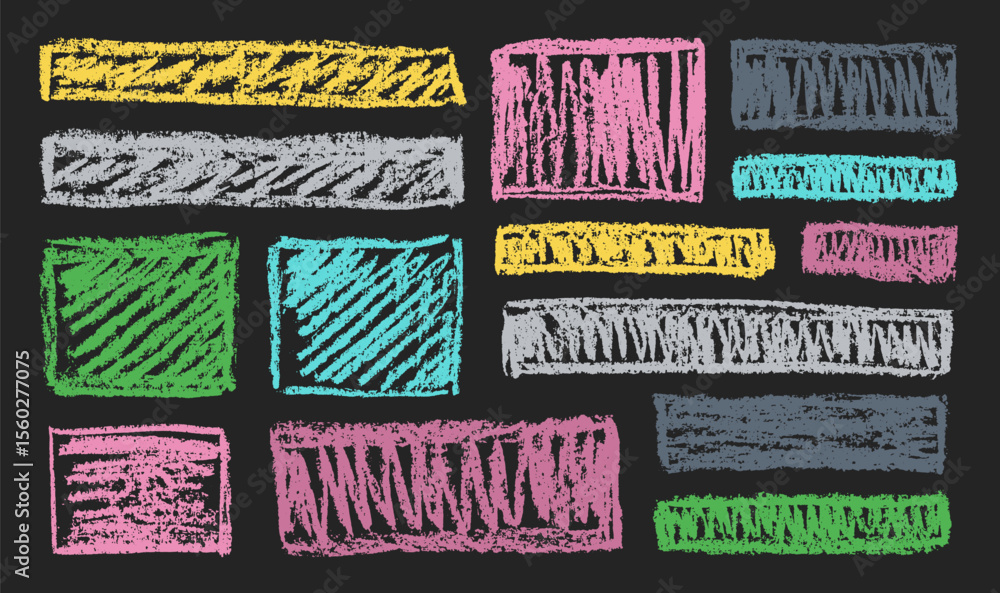 Poster chalk grunge rectangles set. chalkboard sketches. grunge rectangular shapes collection. colorful cha