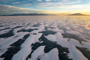 Frozen Sayram Lake in winter, Bortala Prefecture, Xinjiang, China