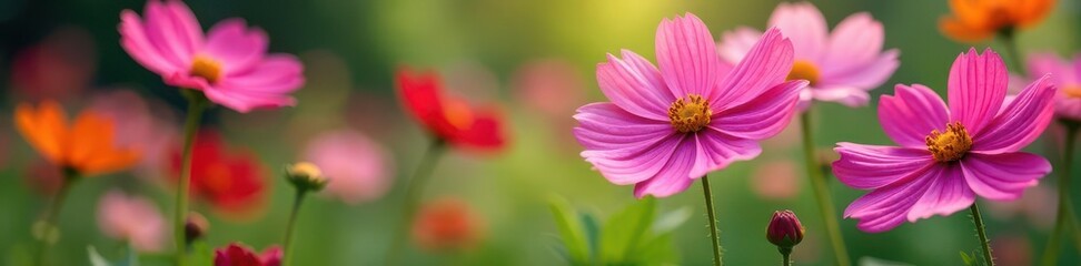 Fototapeta premium Cosmos flowers bloom brightly in a lush garden , plant, bloom