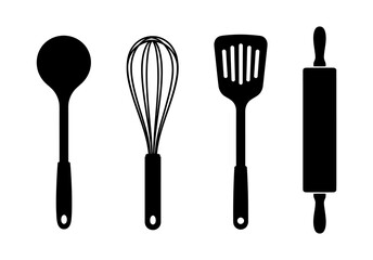 Kitchen utensil graphic icon set. Signs isolated on white background. Kitchenware symbols. Vector illustration. EPS 10