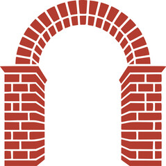 Roman Arch Vector Icon – Simplified Brick Structure, Ancient Architecture Silhouette, Red Stone Archway, Historic Monument Illustration, Minimalist Design, Transparent Background