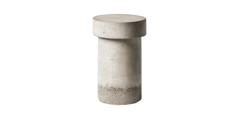 Concrete Cylindrical Stool. Modern Minimalist Furniture Design Isolated On Transparent Background