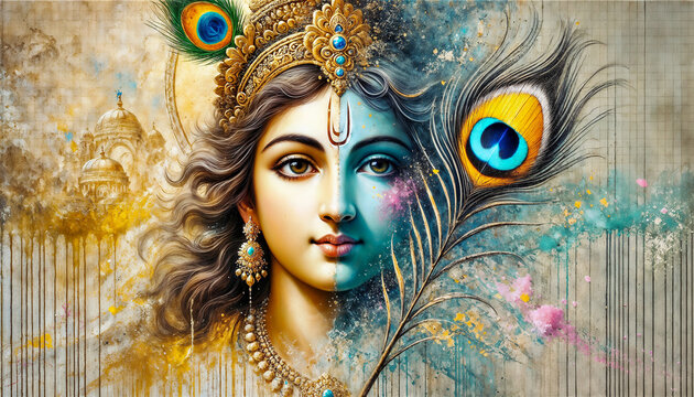 dula skin tone lord krishna in textured painting art style image 
