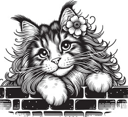 Elegant Floral Cat on Brick Wall