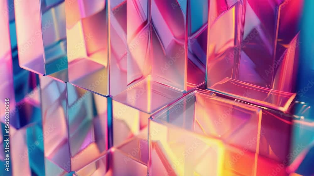 Poster a detailed view of a vibrant glass wall with intricate patterns and designs