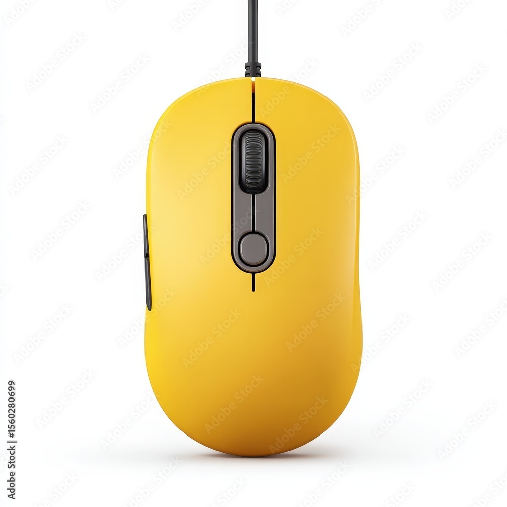 Poster modern yellow wireless computer mouse device isolated on white background technology gadget