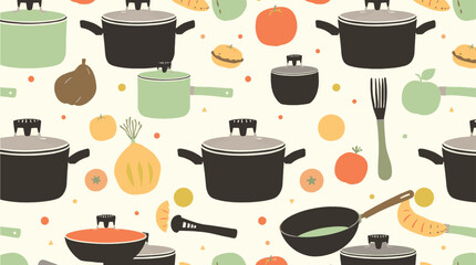 seamless background with kitchen utensils vector pattern 