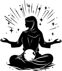 Mystical Fortune Teller Vector Illustration with Crystal Ball and Magical Elements