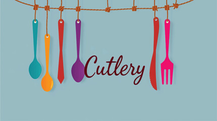 restaurant menu design with spoons and forks on teal background 