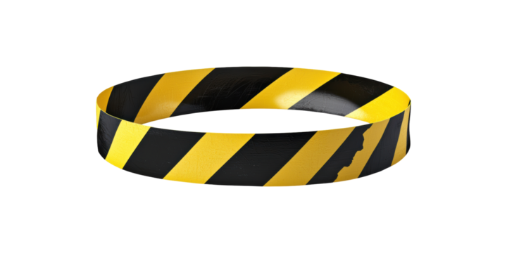 Black And Yellow Caution Tape Loop. Safety And Hazard Warning Symbol Isolated On Transparent Background