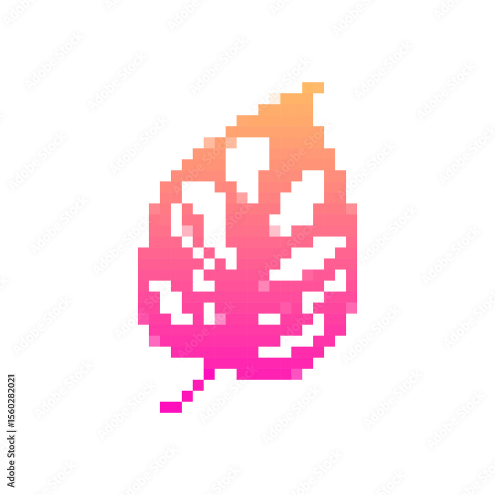 Poster leaf icon in pixel style with bright colors and smooth gradient, designed in a retro 8 bit look.