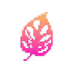 Leaf icon in pixel style with bright colors and smooth gradient, designed in a retro 8 bit look.