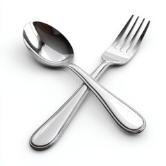 Shiny Silver Spoon and Fork Crossed on White Background Elegant Cutlery Set for Restaurant Menu Design