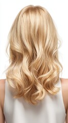 Fototapeta premium Stunning Blonde Woman's Long Wavy Hair Style Rear View Closeup Shot Perfect for Haircare Product Advertisement