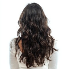 Naklejka premium Beautiful Long Brown Wavy Hair Cascading Down Back of Woman's Head