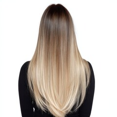 Naklejka premium Long Blonde Balayage Hair Style Straight Hair Back View Woman's Hair