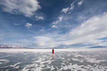 Frozen Sayram Lake in winter, Bortala Prefecture, Xinjiang, China