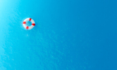 Artificially created sea background material. Sea and swim ring background.  人工的に作った海の背景素材。海と浮き輪の背景。