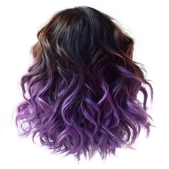 Naklejka premium Beautiful Purple and Brown Curly Hair Wig for Women Fashionable Hairstyle Studio Shot